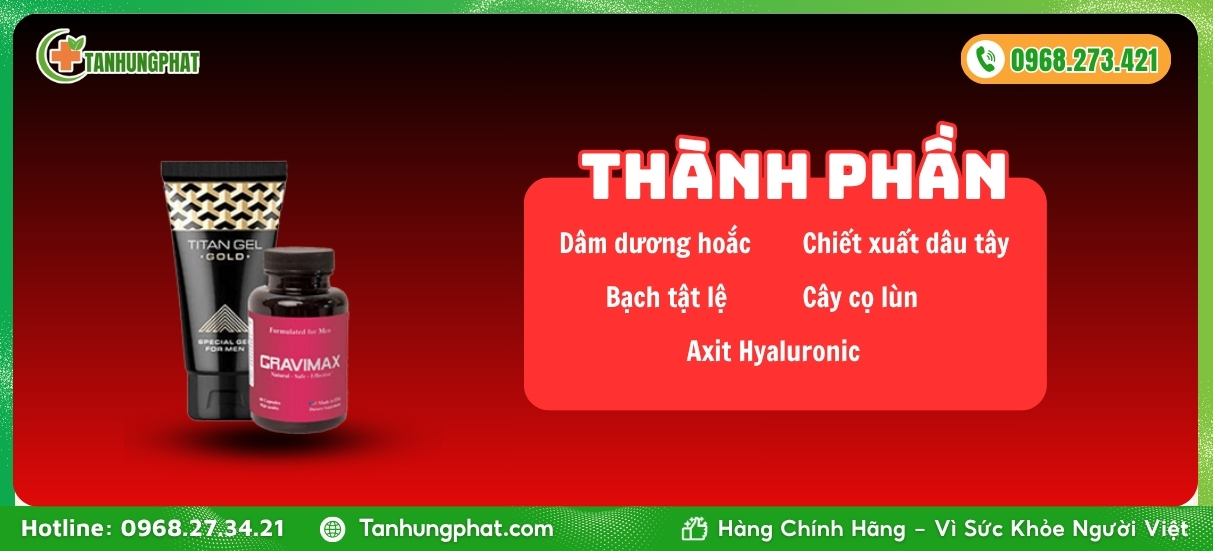 Thành phần combo Cravimax + Gel Titan Gold