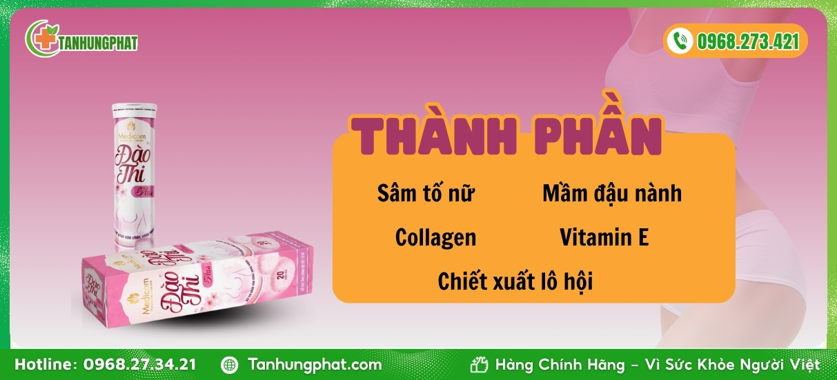 Thành phần viên sủi Đào Thi Plus