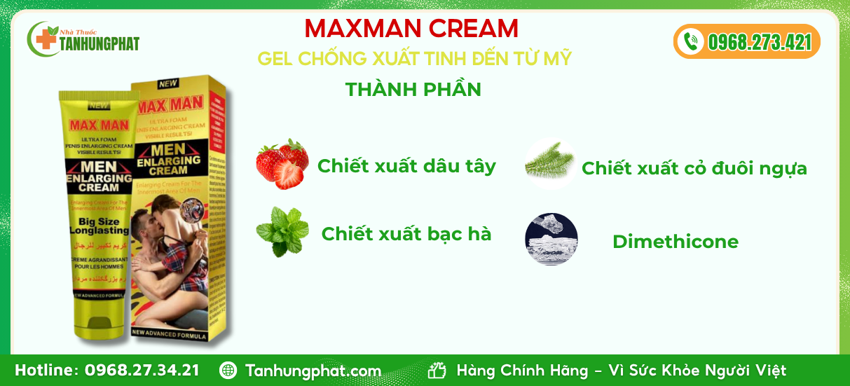 Thành phần có trong gel MaxMan Cream