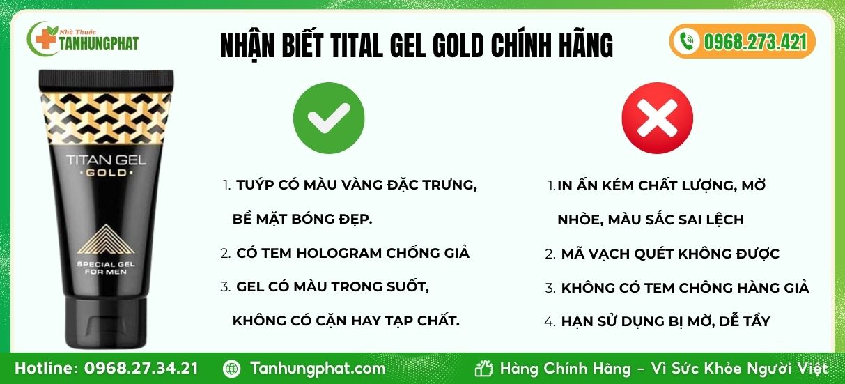 Nhận biết thật giả Titan Gel Gold
