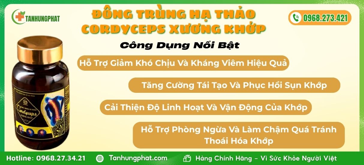 Công Dụng Viên uống Đông Trùng Hạ Thảo Cordyceps xương khớp