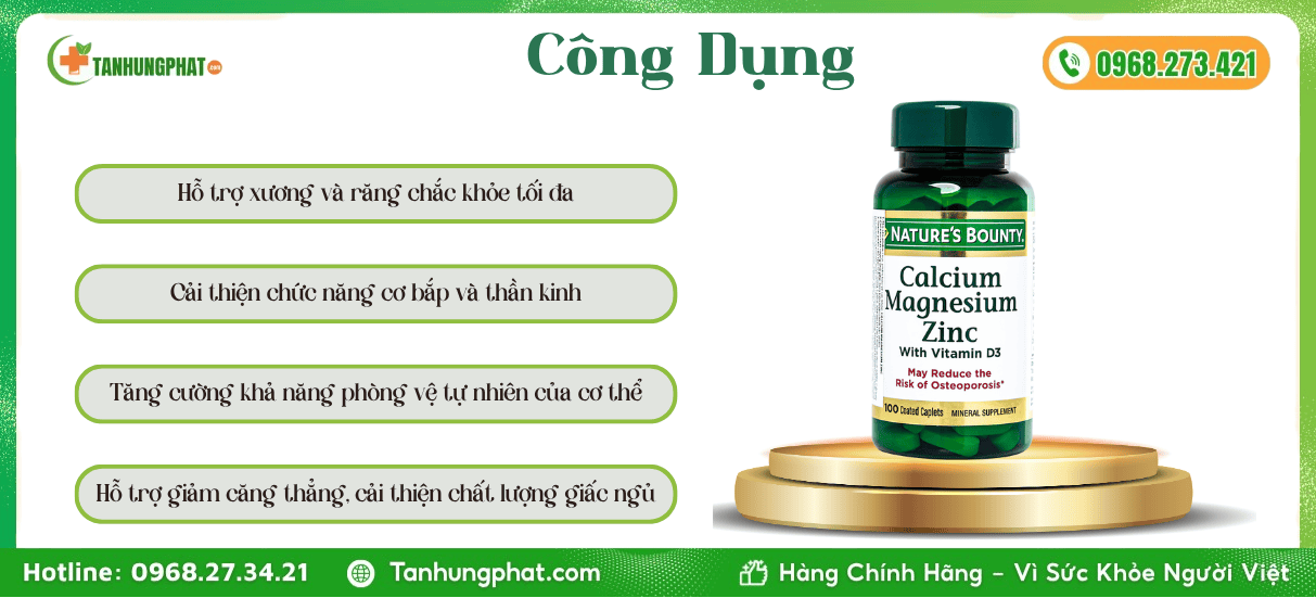 Công Dụng Nature's Bounty Calcium Magnesium Zinc D3