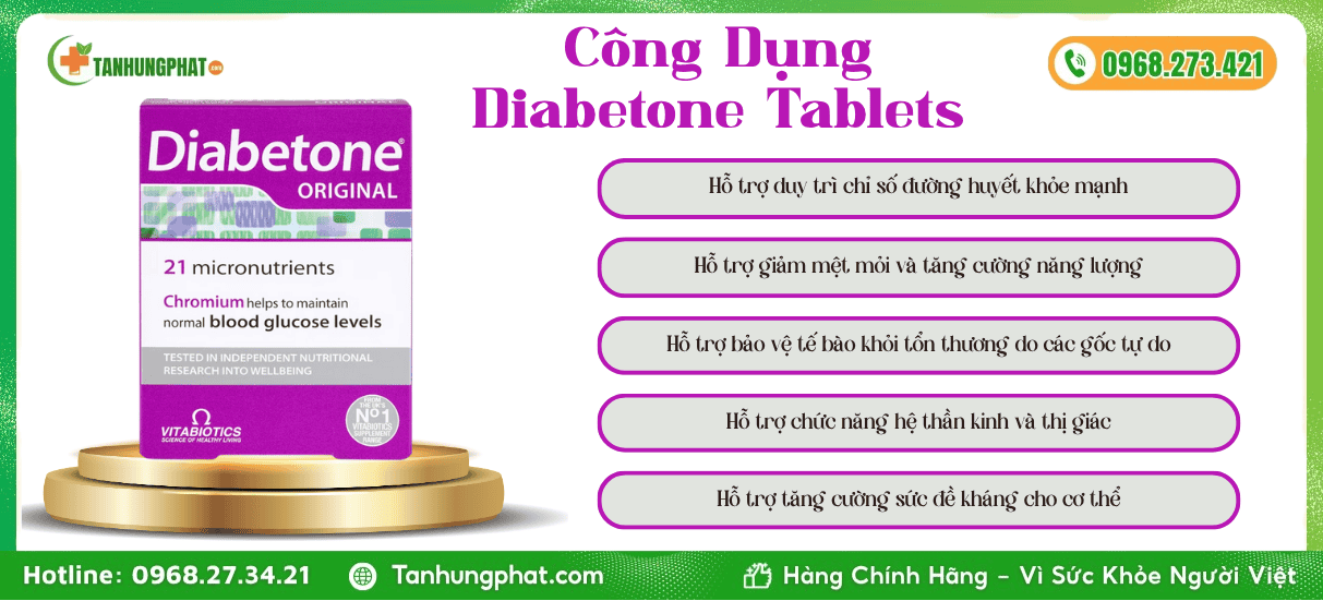 Công Dụng Viên uống Diabetone Tablets