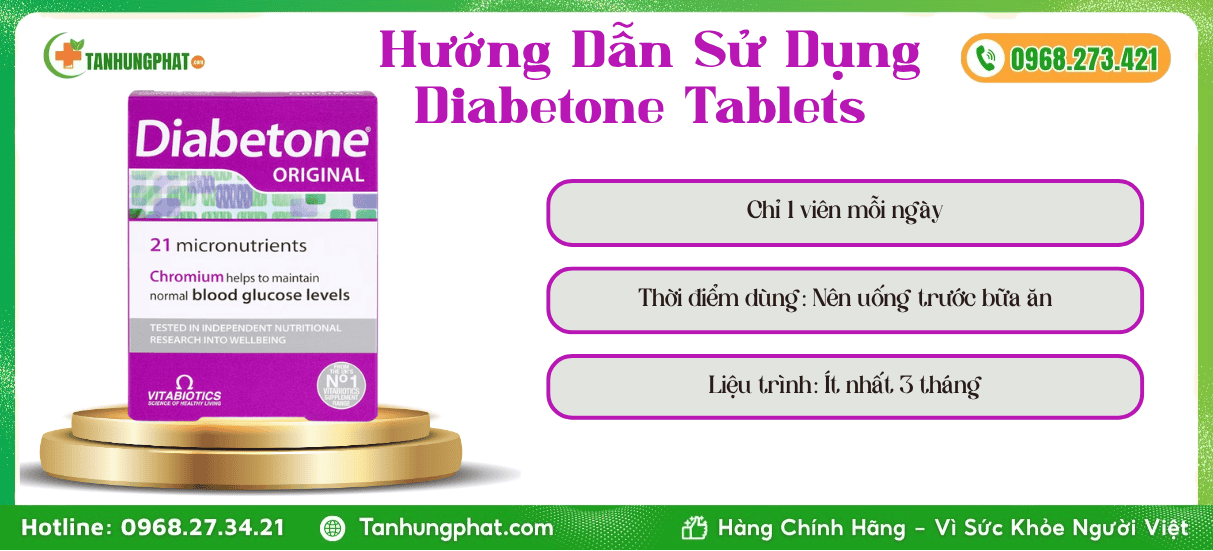 Hướng Dẫn Sử Dụng Viên uống Diabetone Tablets
