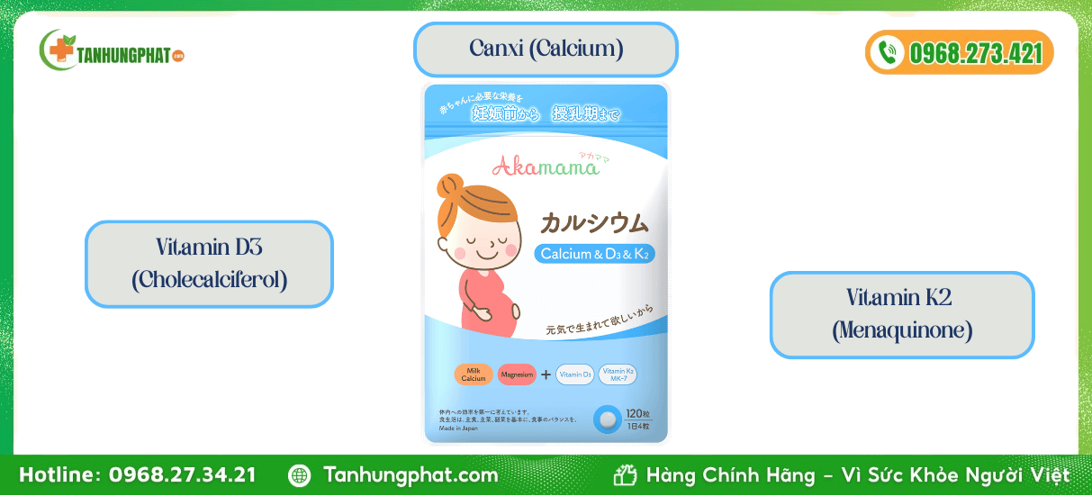Thành Phần Akamama Calci D3 K2 Nhật Bản
