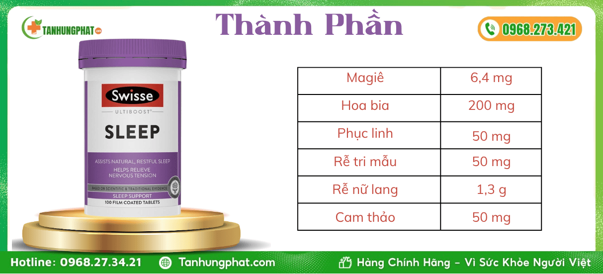 Thành Phần Viên Uống Swisse Sleep