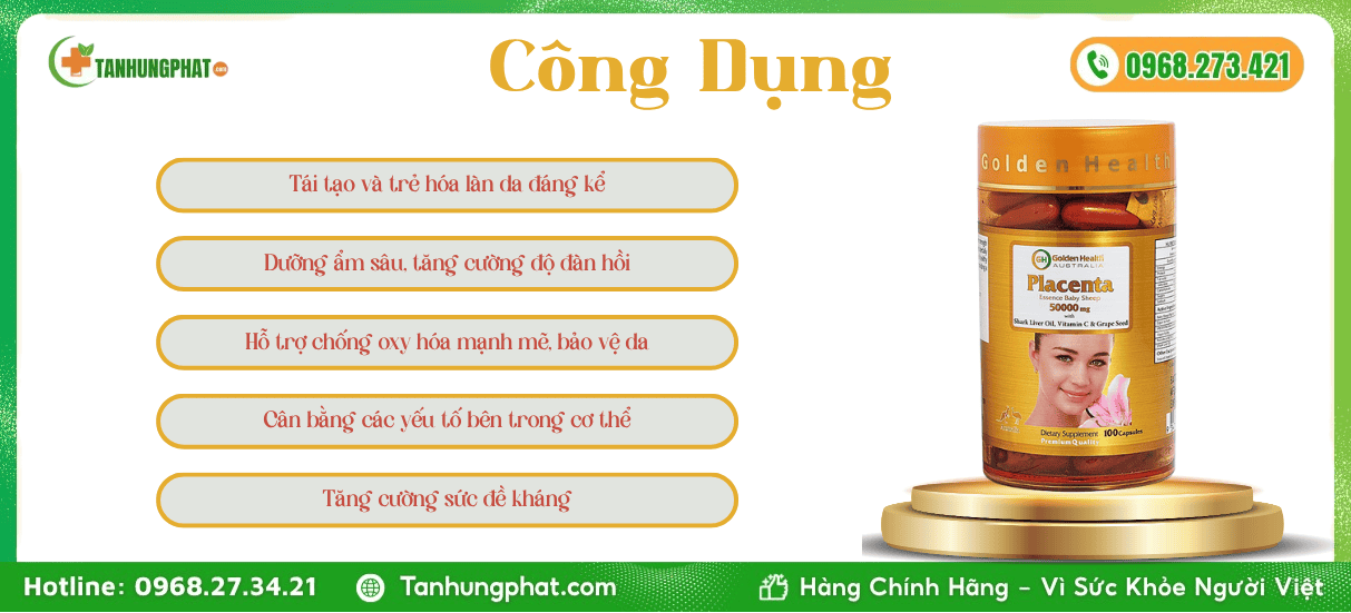 Công Dụng Viên Uống Placenta 50000mg