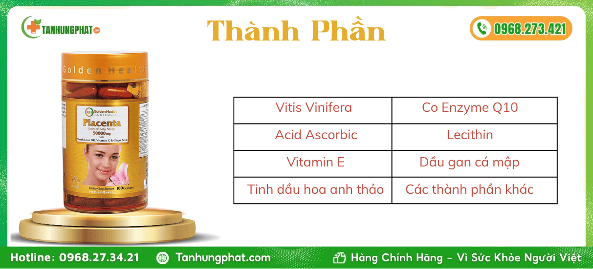 Thành Phần Viên Uống Placenta 50000mg