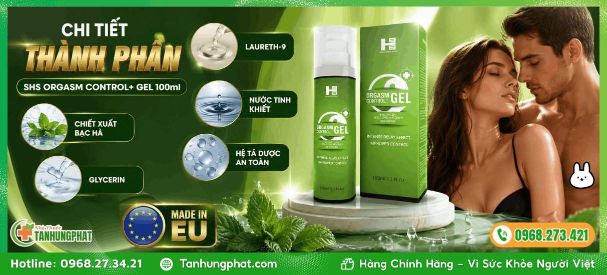 Thành phần của gel chống xuất tinh sớm SHS Orgasm Control+ Gel 100ml
