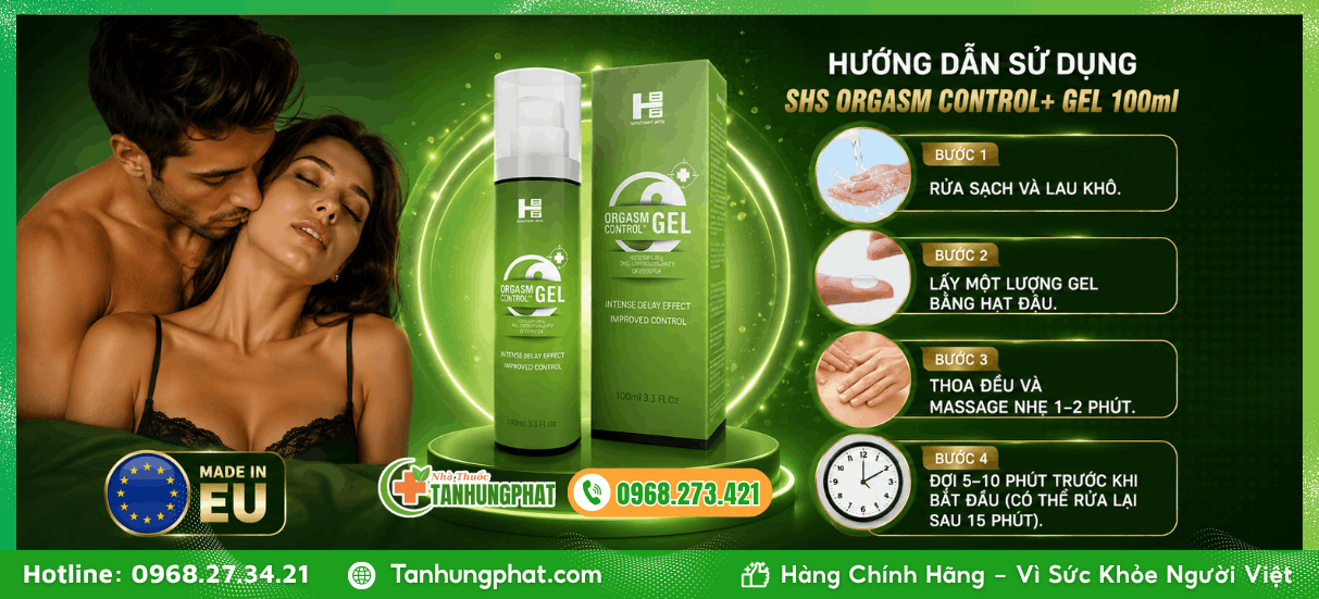 Hướng dẫn sử dụng gel bôi chống xuất sớm SHS Orgasm Control+ Gel 100ml