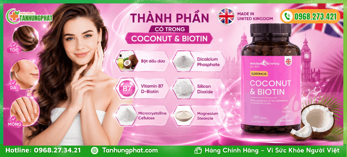 Thành phần có trong Coconut & Biotin 120 viên