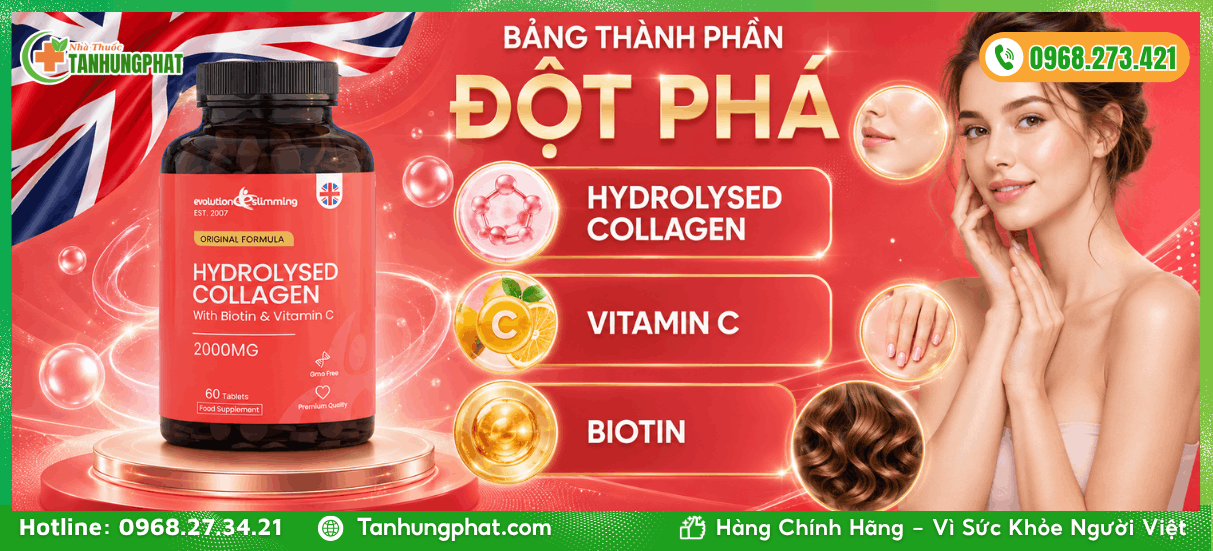 Bảng thành phần đột phá của Hydrolysed Collagen 60 viên